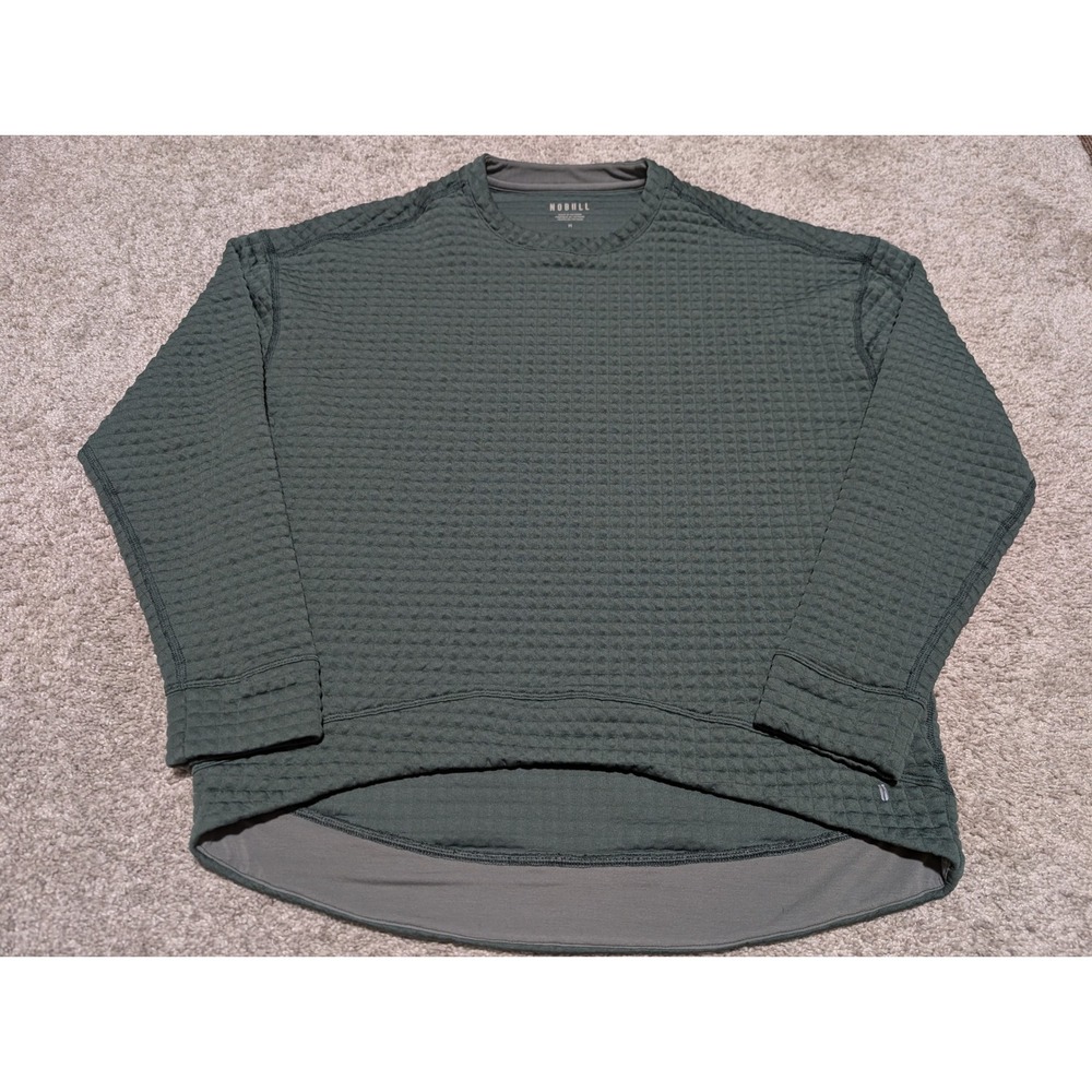 NOBULL Sweatshirt Mens M Green Quilted Grid Crewneck‎ Relaxed Fit High-Low Hem